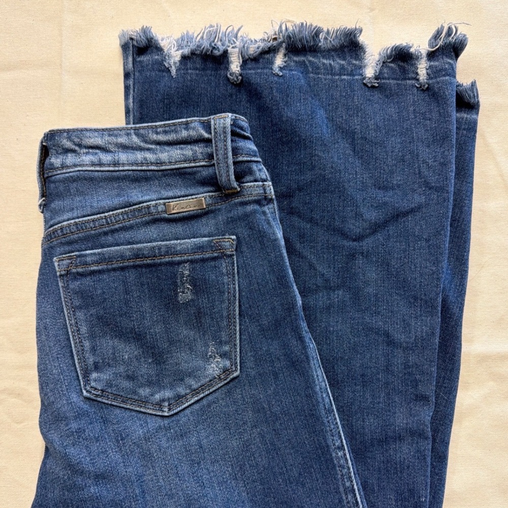 KanCan Flare Jeans Blue Distressed Raw Hem High Rise Western Festival Size 5/26 - Picture 6 of 6